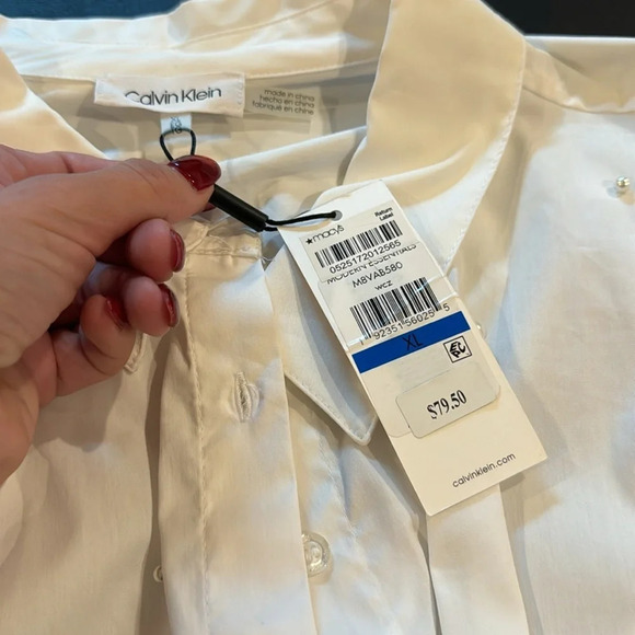 NWT Calvin Klein Imitation Pearl Button-Up Shirt - Picture 2 of 8